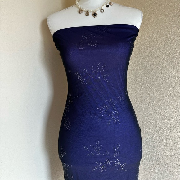 Charlotte Russe Purple Y2k Strapless Midi Bodycon Dress M Whimsigoth Fairy Prom - Picture 2 of 11